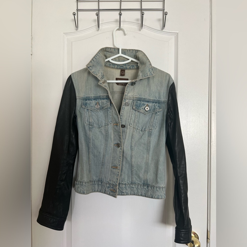 Danier super trendy distressed jean and leather jacket - size XS - preloved